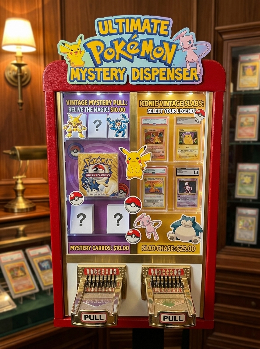 Pokemon mystery dispenser flat vending machine with trading card options